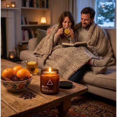 Korzenna świeca sojowa Winter Spice cynamon i pomarańcza w szklanym słoiczku
